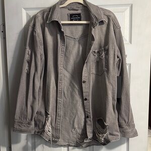 American Bazi Distressed Gray Shirt Jacket